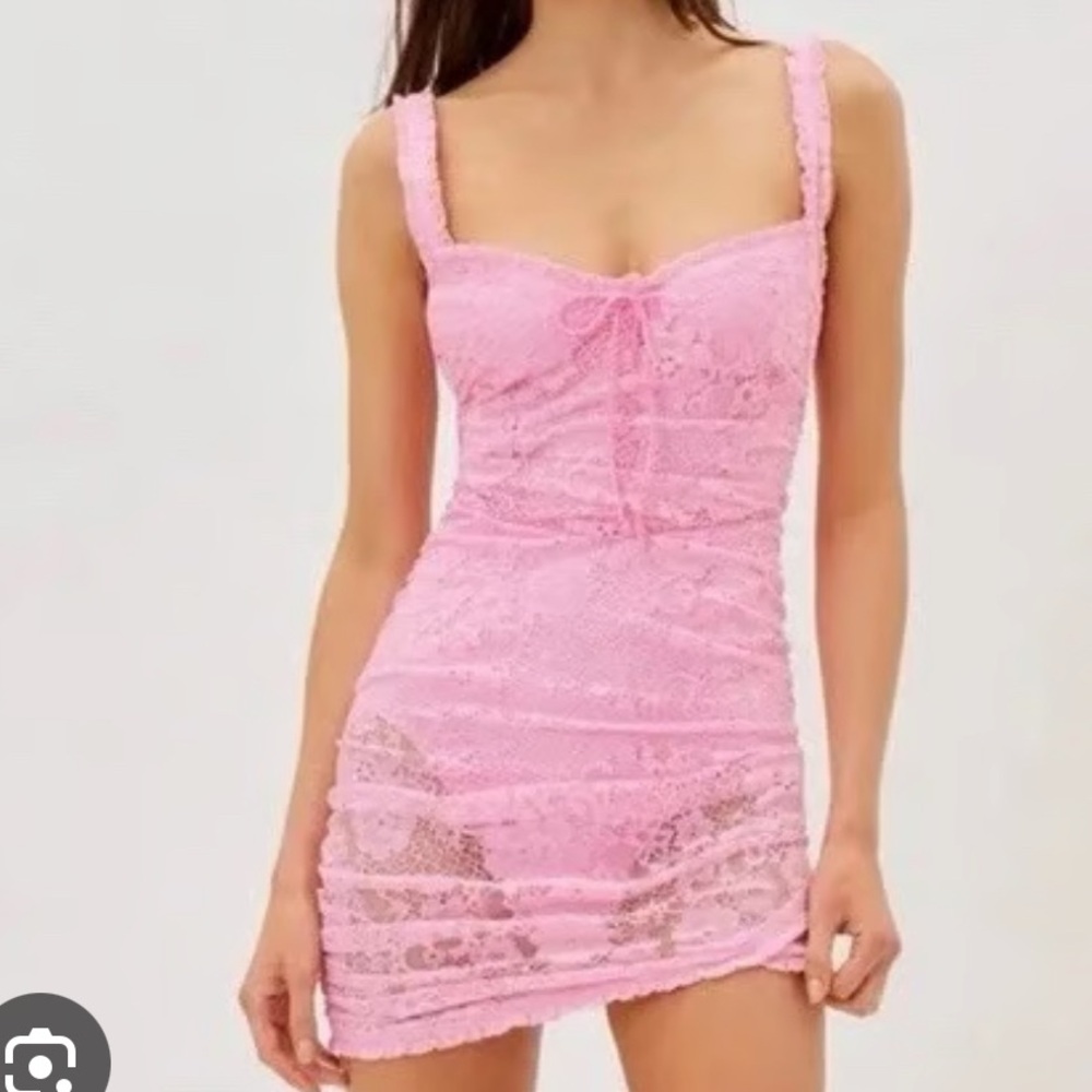 For Love & Lemons Pink Lace Hannah Dress